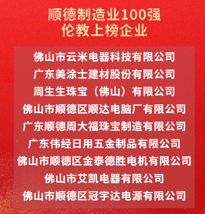 順德首次發布制造業百強企業榜單！倫教9家企業上榜
