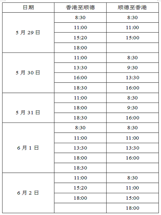留意！臨近六一，順德港航班有調(diào)整