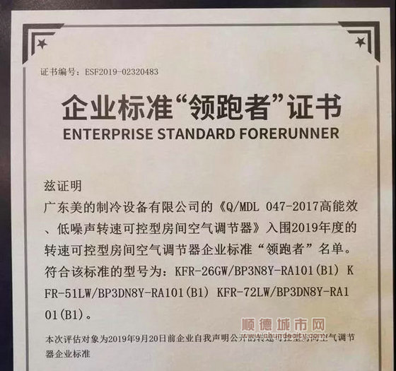 廣東美的制冷設備有限公司產品入選2019年度企業標準“領跑者”.jpg