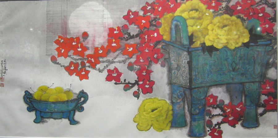 花瓶與竹顯神韻，袁野畫展開幕