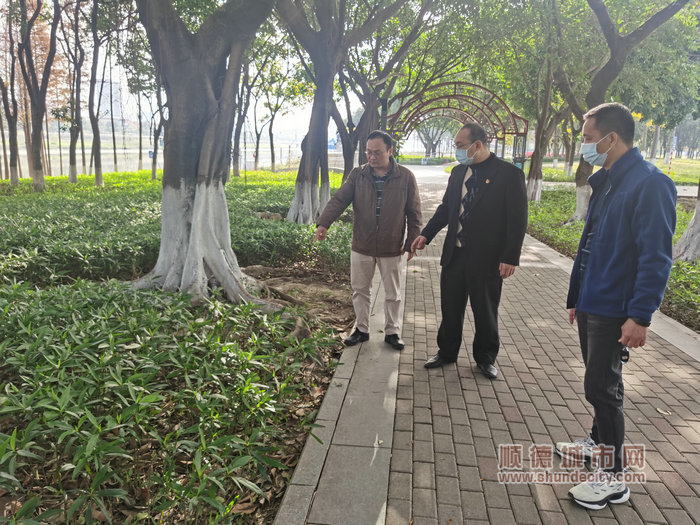 對君蘭河岸公園內(nèi)的臨水安全警示、路燈、宣傳欄、綠化、保潔等內(nèi)容開展檢查。.jpg